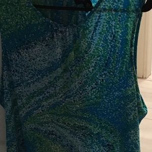 Sleeveless Chaps blue green rounded  neck top XL